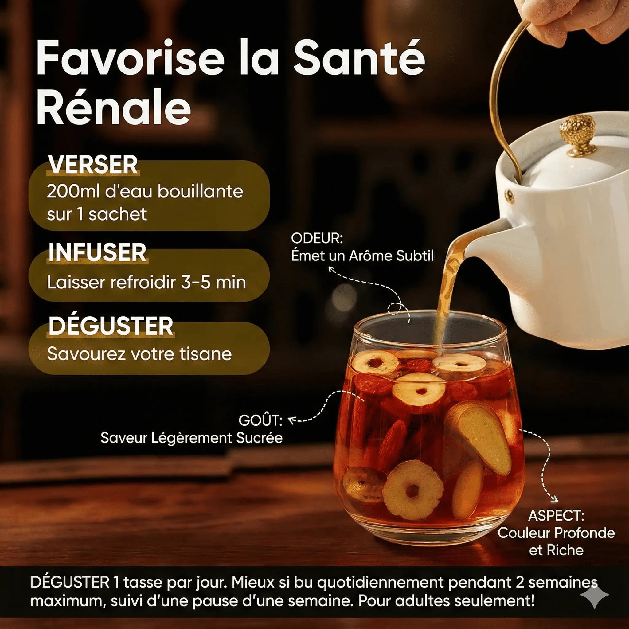 GENSTHÉ™ Thé Pour Les Reins Au Ginseng Et Aux Six Trésors Formule - (10 Sachets par Boîte) CM