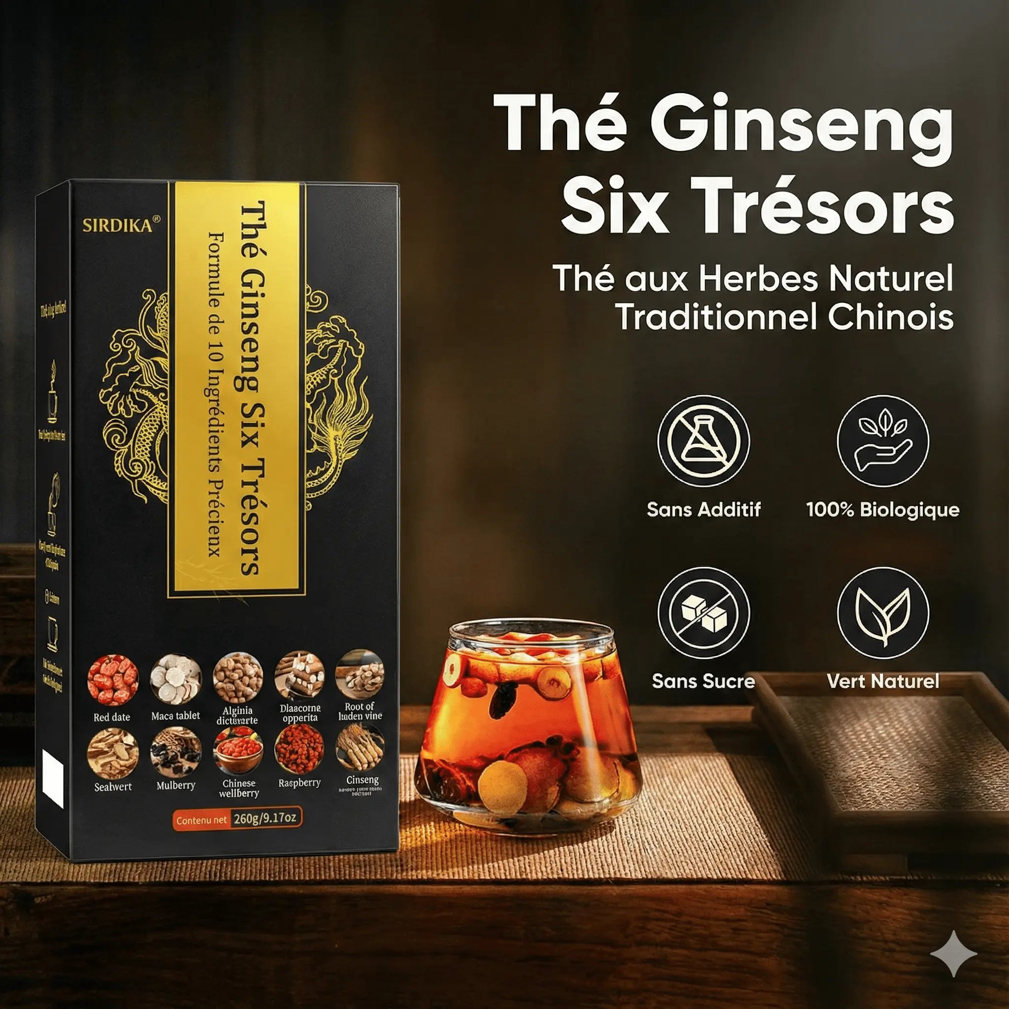 GENSTHÉ™ Thé Pour Les Reins Au Ginseng Et Aux Six Trésors Formule - (10 Sachets par Boîte) CM
